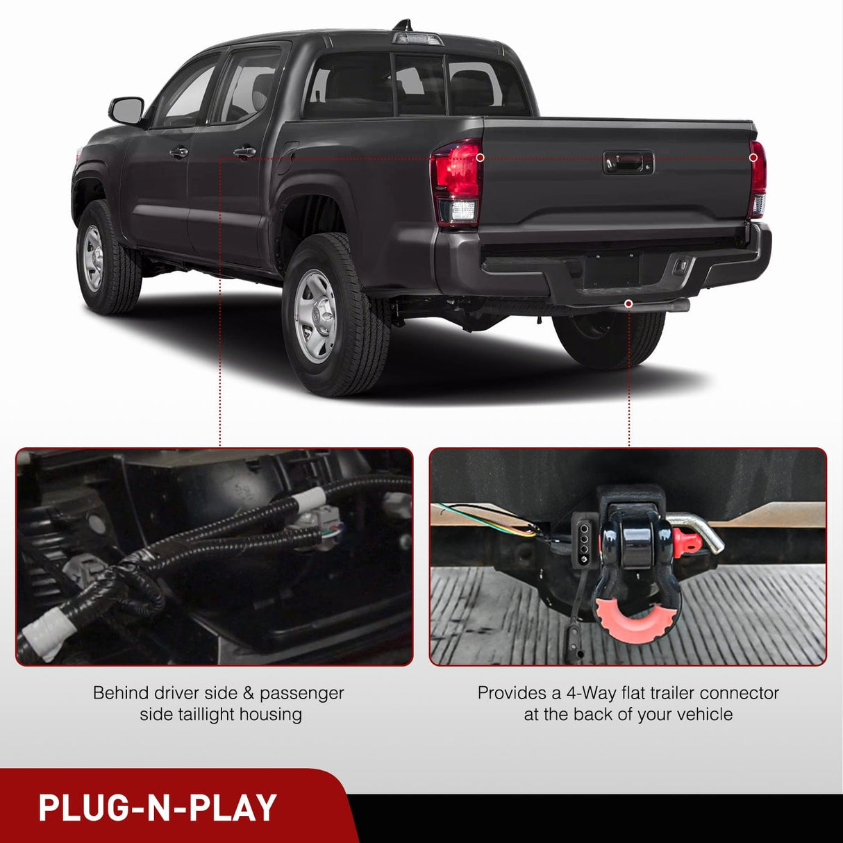 Wiring Harness Kit 4 Pin Trailer Wiring Harness Kit 56349 Vehicle Standard 4 Way Connector Custom for Toyota Tacoma 2016 2017 2018 2019 2020 2021 2022 2023