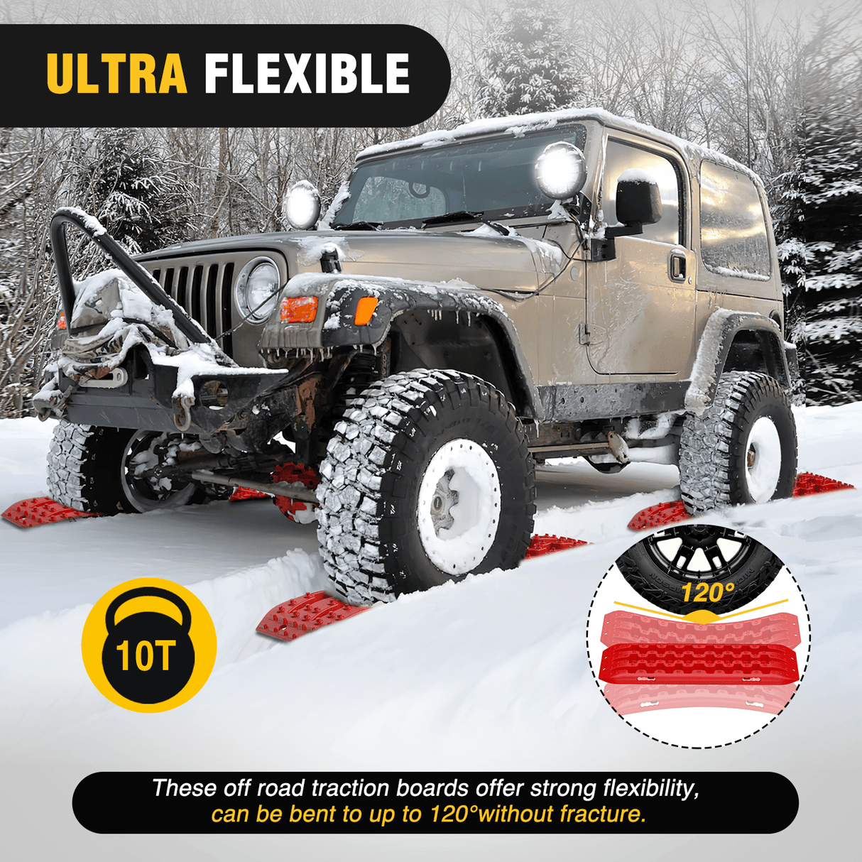 Traction Boards Off-Road Recovery Traction Boards For 4WD 4X4 with 2PCS Mounting kit Zipper Bag 2 leashes (Red)