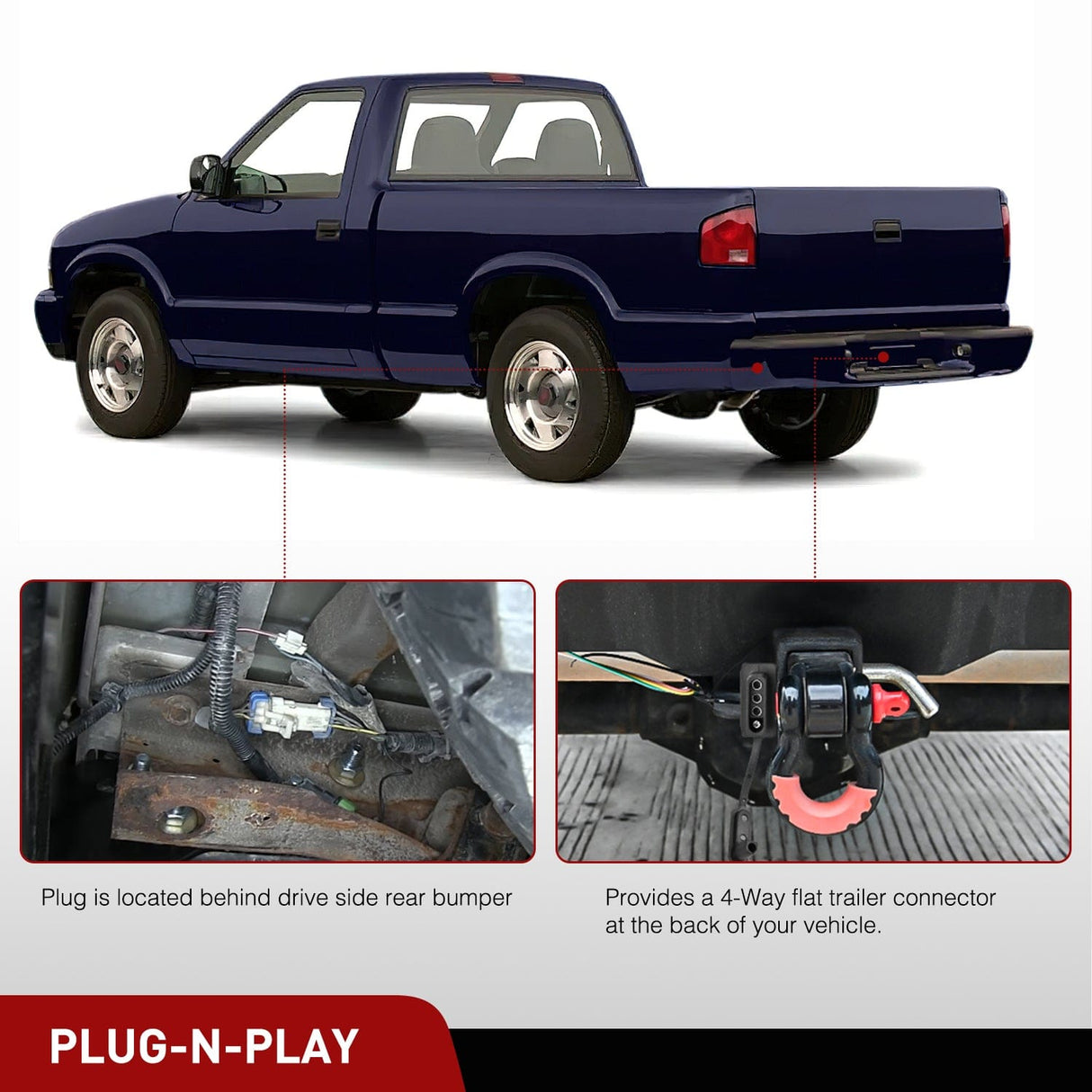 Wiring Harness Kit 4 Pin Trailer Wiring Harness 55359 Vehicle Side Custom for 1998 1999 2000 2001 2002 2003 2004 Chevrolet S10 GMC Sonoma Isuzu Hombre Trailer Light Harness Tow Hitch Wiring