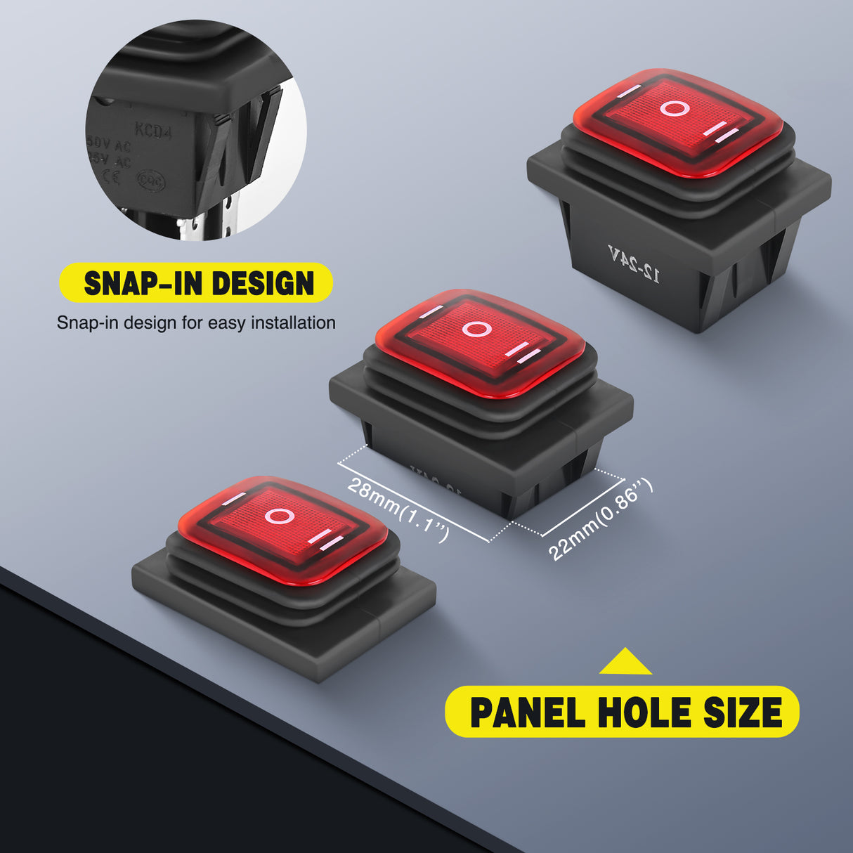 Nilight 6Pin On Off On Rocker Switch 2PCS Red LED Lighted IP67 Waterproof DPDT 3 Position Latching 20A 12VDC 125VAC Motor Toggle for Car Boat Automotive Vehicles