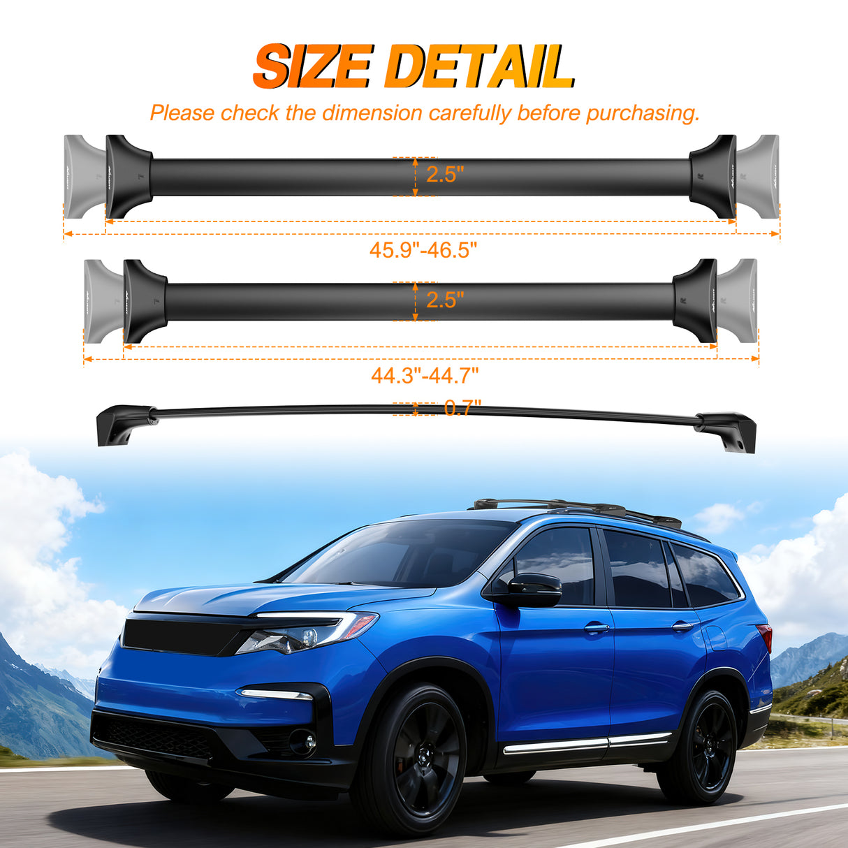 Aluminum Roof Rack Cross Bars Fit for Honda Pilot 2016 2017 2018 2019 2020 2021 2022 LX EX EX-L with Flush Rails Fixed Point