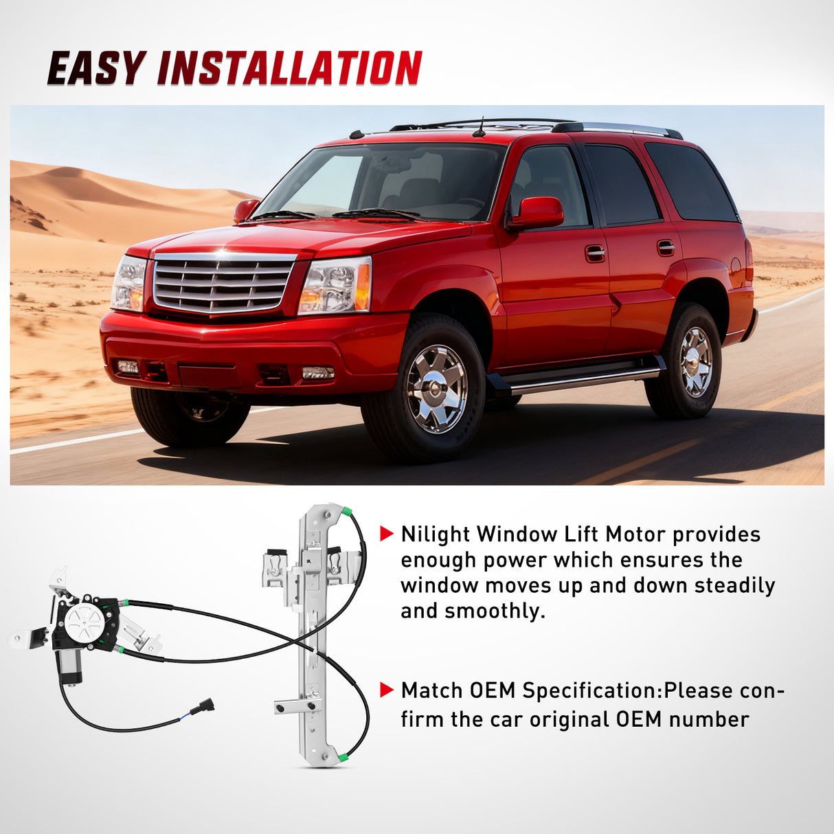 Power Window Regulator with Motor Rear Passenger Side,Compatible with Cadillac Escalade/Chevy Tahoe/GMC Yukon 2002 2003 2004 2005 2006,Rear Right,748-229