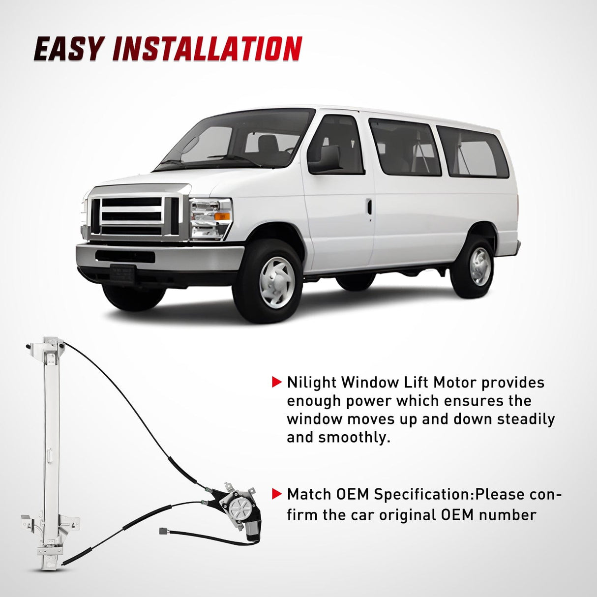 Window Regulator 741-587 Power Window Regulator/Motor Front Passenger Side Compatible with 2003-2014 Ford E150 E250 Econoline E350 E450 E550 Super Duty 2005 2006 2007 2008 2009 2010 2011 2012 2013 2014