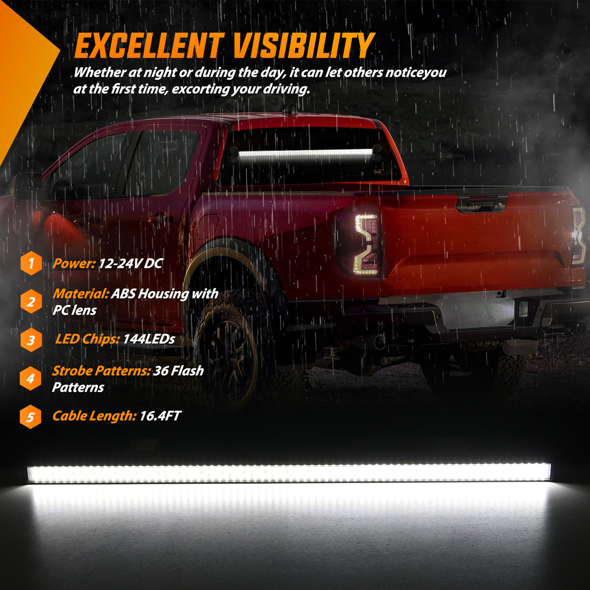 Nilight 144LED Traffic Advisor Strobe Light Bar with Controller White Emergency Warning Lights Hazard Interior Front/Rear Windshield Flashing for Cars Plow Trucks Construction Vehicles