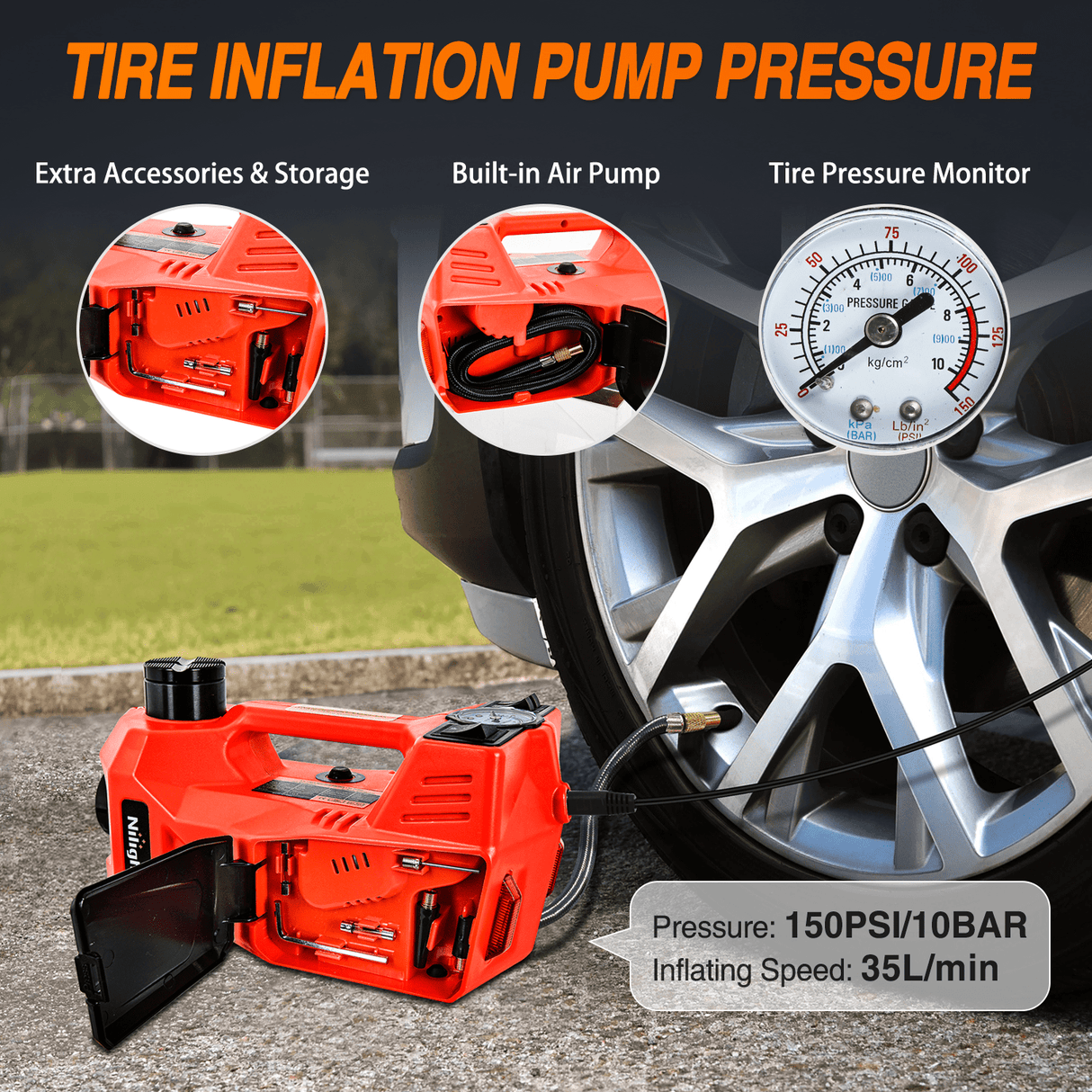 Car Jack Electric Car Jack 5 Ton 12V Hydraulic with Inflatable Pump Impact Wrench LED Light 3 in 1 Portable Floor Jack for Tire Change