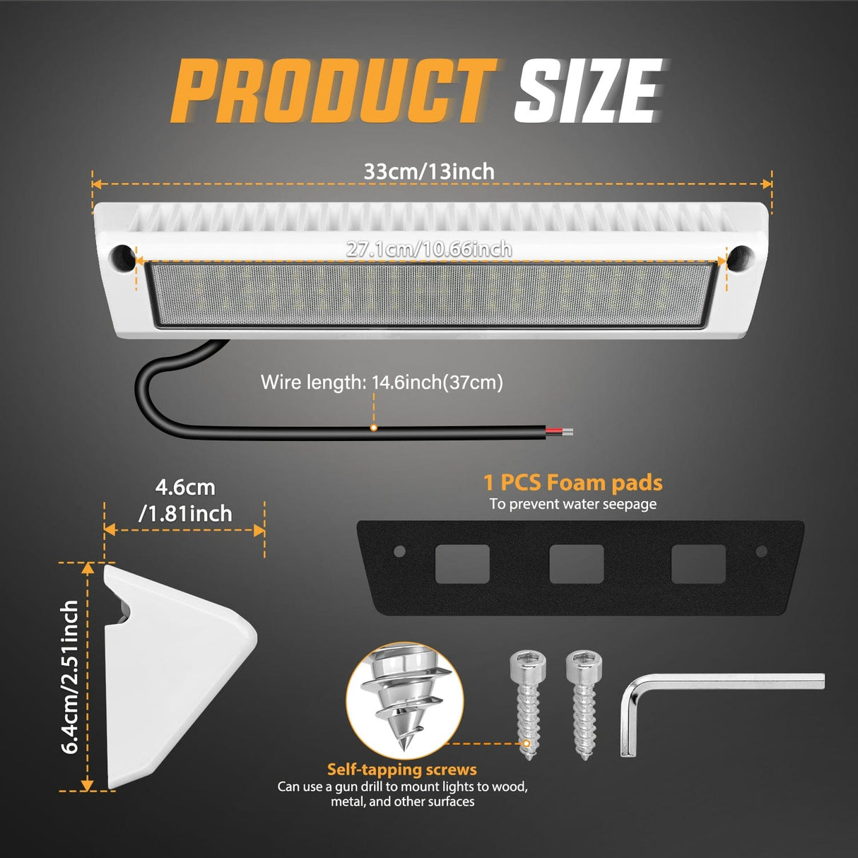 Area Lights RV Exterior Light 13 Inch White Beam Porch Lights White Aluminum