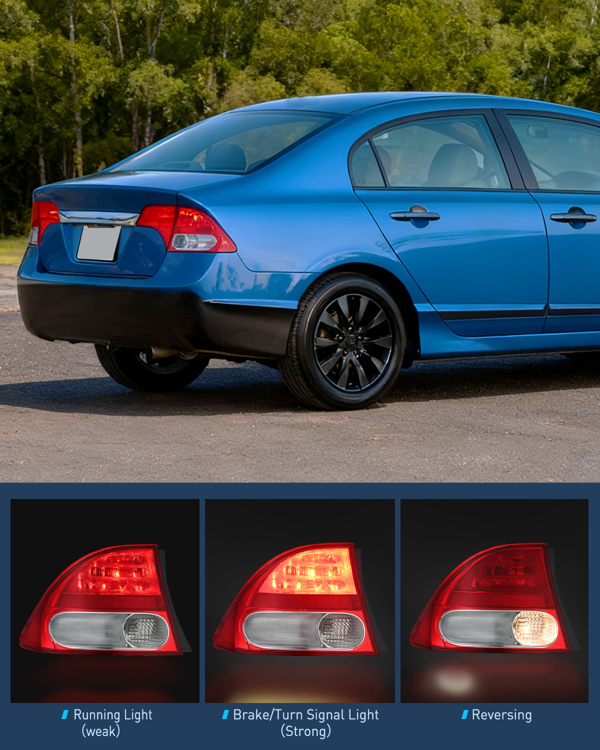 Taillight Assembly Compatible with 2006 2007 2008 Honda Civic Sedan Hybrid DX EX GX LX 4 Door Rear Lamp Replacement OE Style Driver Side