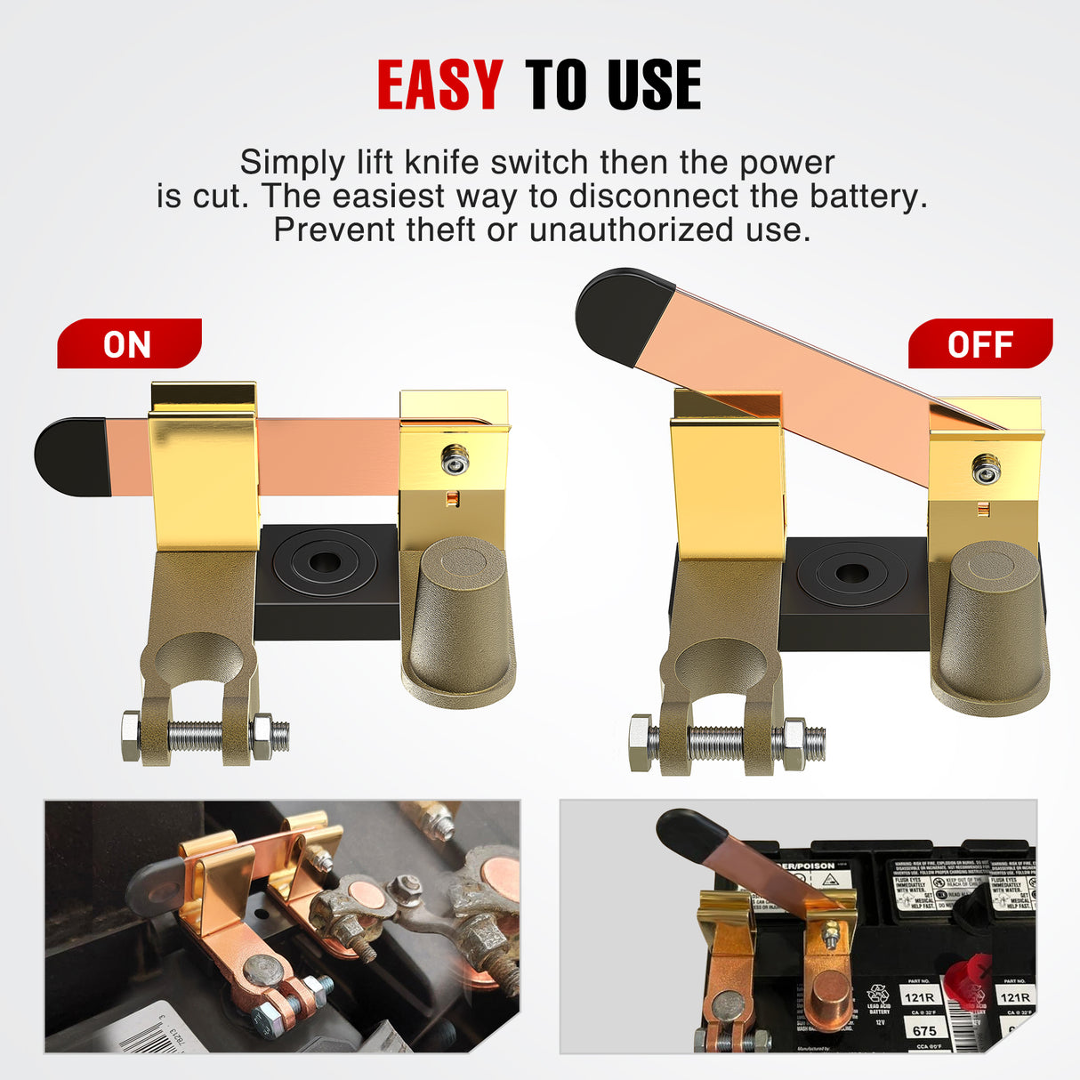 Nilight Top Post Knife Blade Master Switch 12V 24V 250A Battery Negative Disconnect Shut Off Kill Power Isolator for Car Truck Marine RV Vehicle and Electrical Equipment