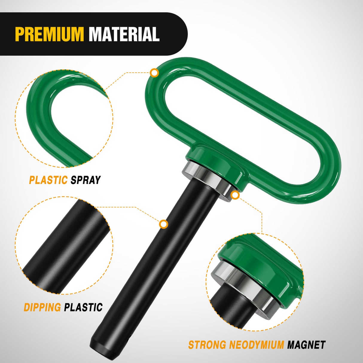 Trailer Hitch 5/8 Inch Diameter Heavy Duty Ultra Strong Neodymium Magnet Trailer Hitch Pin Green for Lawn Mower, Tractor, Towing Cargo, ATV Trailer