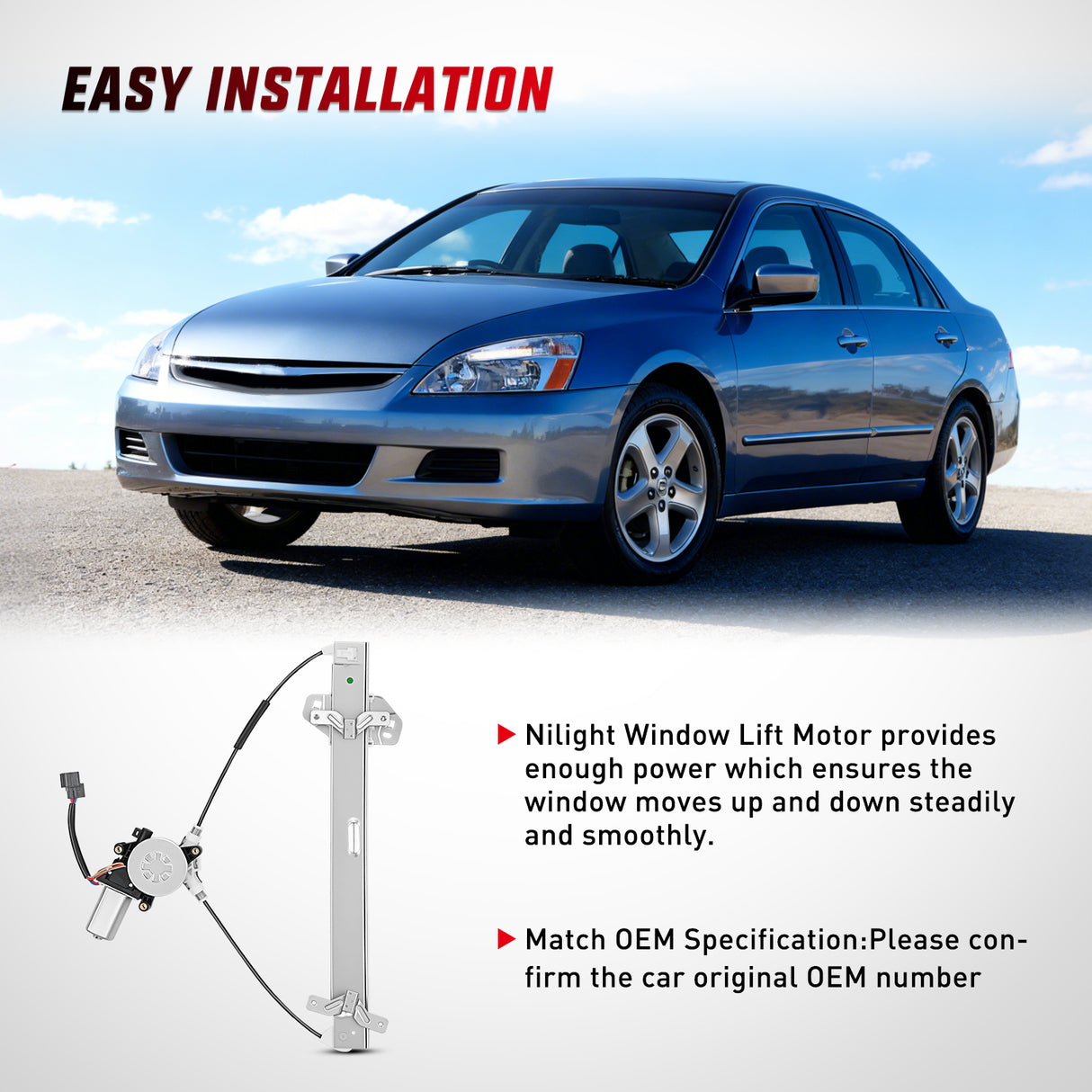 Power Window Regulator with Motor Assembly Replacement for Honda Accord 2003 2004 2005 2006 2007, Front Driver Side, 741-306