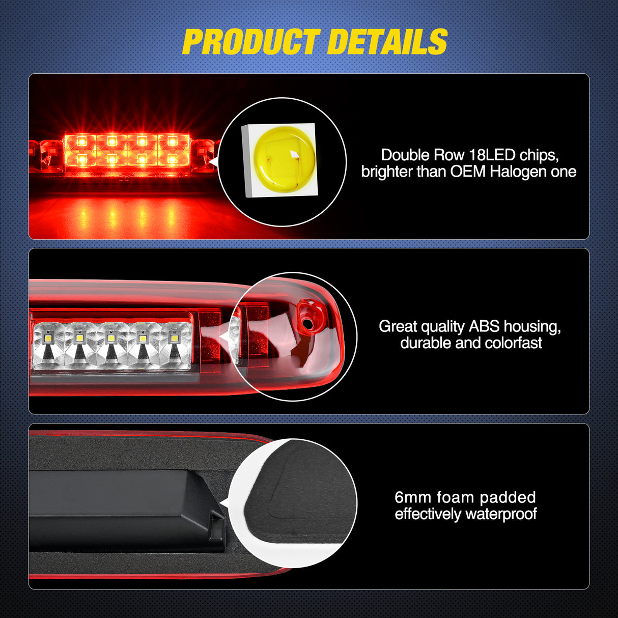 Third Brake Light Third Brake Light Tail High Mount 3rd Stop Cargo Reverse LED Lights Red Shell for Chevy Silverado GMC Sierra 1500 2500 3500HD 2007HD Classic 1999 2000 2001 2002 2003 2004 2005 2006