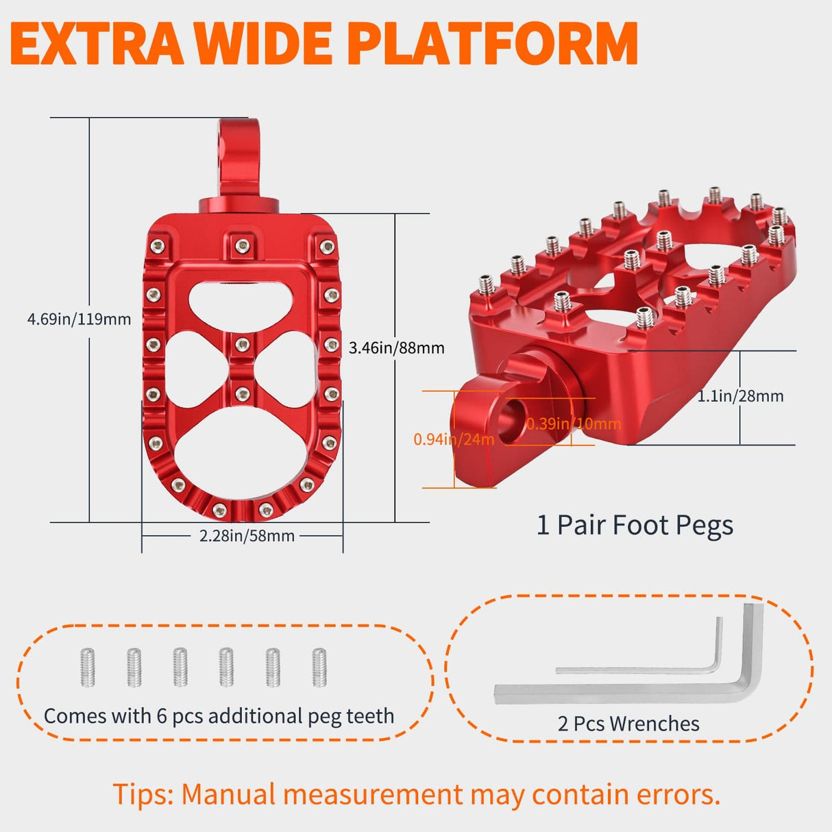 Motorcycle Foot Pegs Motorcycle Foot Pegs Dirt Bike Footpegs Fit for Harley Dyna 1993-2017 Fatboy 1990-2017 Iron 883 2009-2017 Sportster 883 360° Rotating CNC Foot Pegs Heavy Duty Aluminum Alloy Peg Pedal, Red