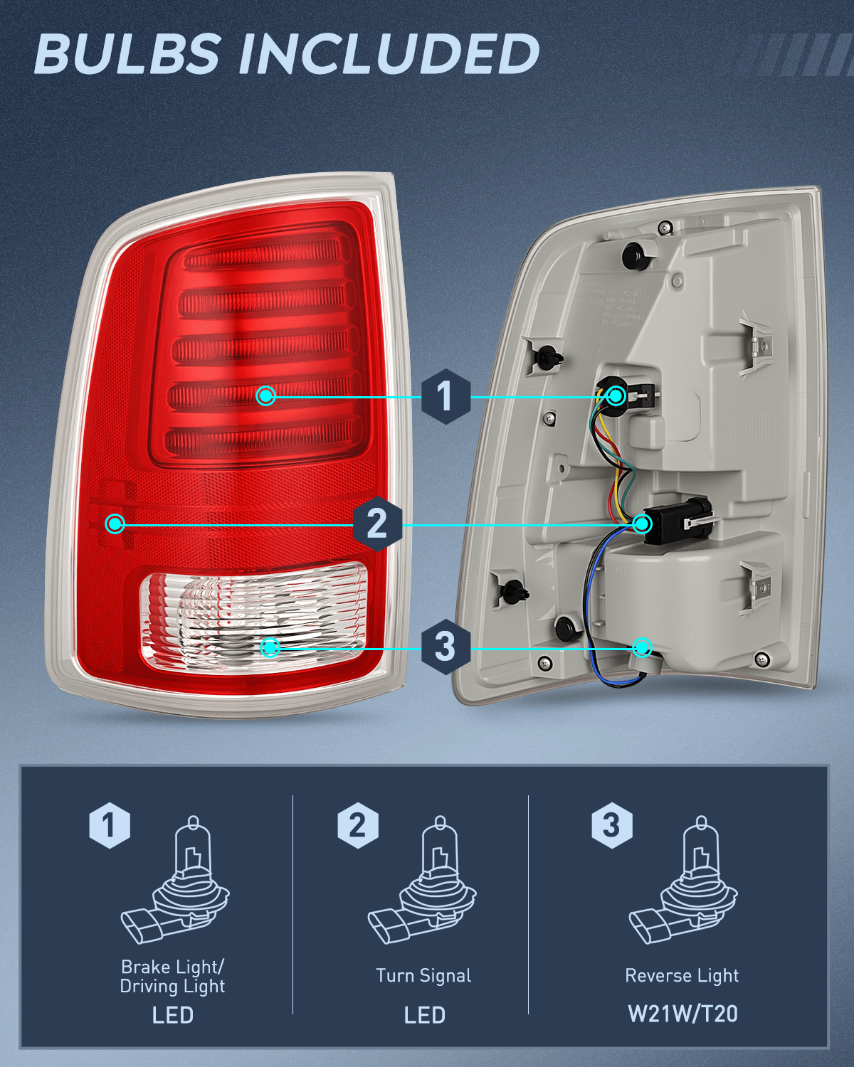 Taillight Assembly Taillight Assembly Compatible with 2013 2014 2015 2016 2017 2018 Dodge Ram 1500 2014-2018 Ram 2500 3500 LED Style Driver Side Rear Tail Light with Bulbs
