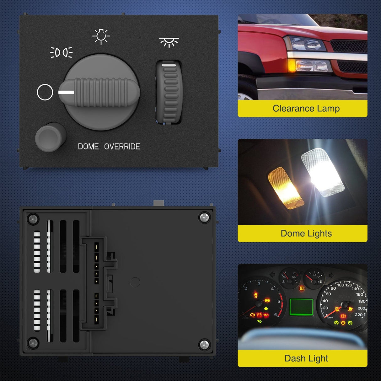 Rocker Switch Headlight Dimmer Switch with Yellowish LED Light Compatible with 1999-2002 Chevy Silverado 1500 2500 3500 Suburban 1500 2500 Tahoe 1999-2002 GMC Sierra 1500 2500