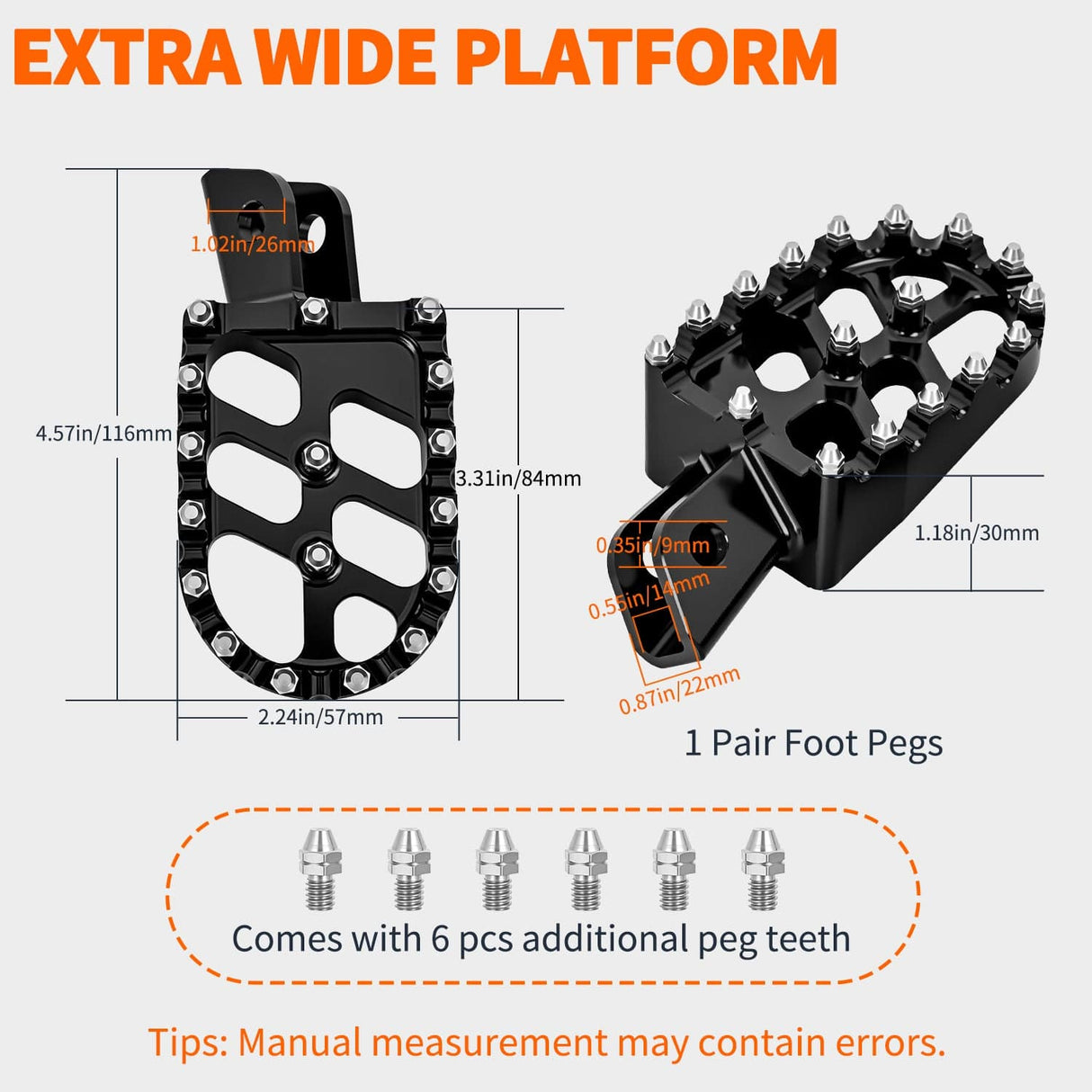 Motorcycle Foot Pegs Motorcycle Foot Pegs Dirt Bike Footpegs Fit for Kawasaki KLX110 2002-2023 KLX110L 2010-2023 KX60 1998-2003 CNC Foot Pegs for Motorcycles Heavy Duty Aluminum Alloy Foot Rests, Black