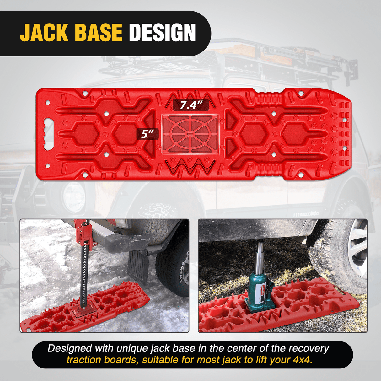 Traction Boards Off-Road Recovery Traction Boards For 4WD 4X4 with Jack Lift & Carry Bag (Red)