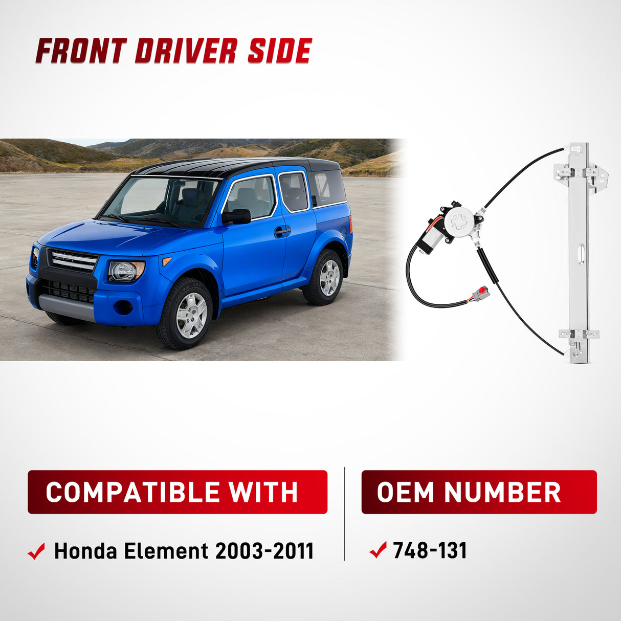 748-131 Power Window Regulator and Motor Front Driver Side Compatible with Honda Element 2003 2004 2005 2006 2007 2008 2009 2010 2011,Front Left Side