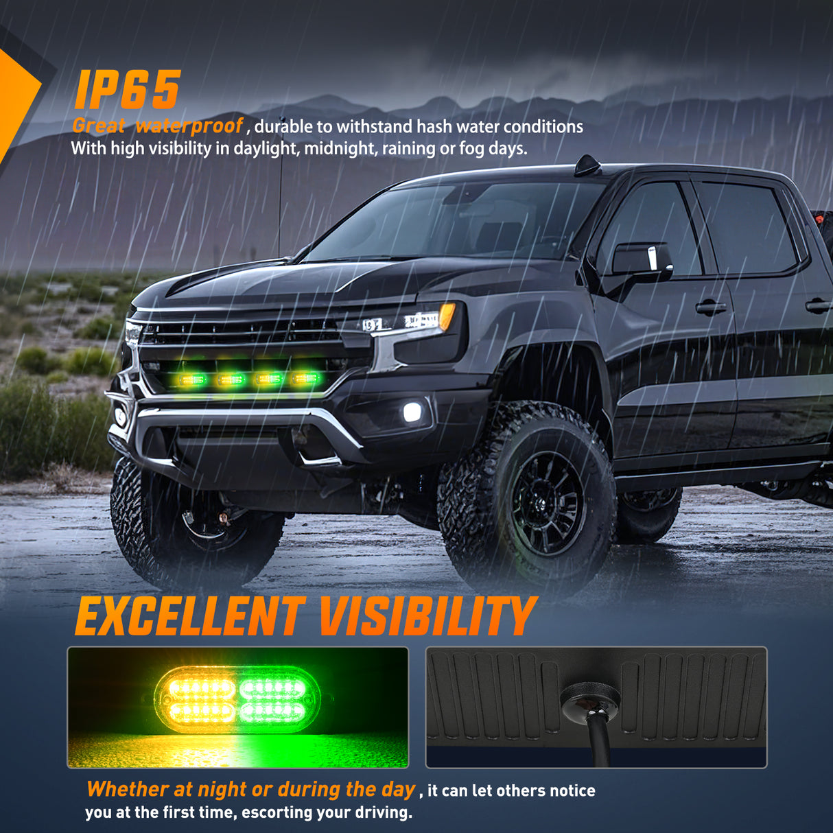 Nilight 4PCS LED Strobe lights 12V 24V Sync Feature Amber Green 24LED Emergency Hazard Warning Lights with Controller Hard Wire or Cigarette Lighter Plug for Car Truck RVs Campers