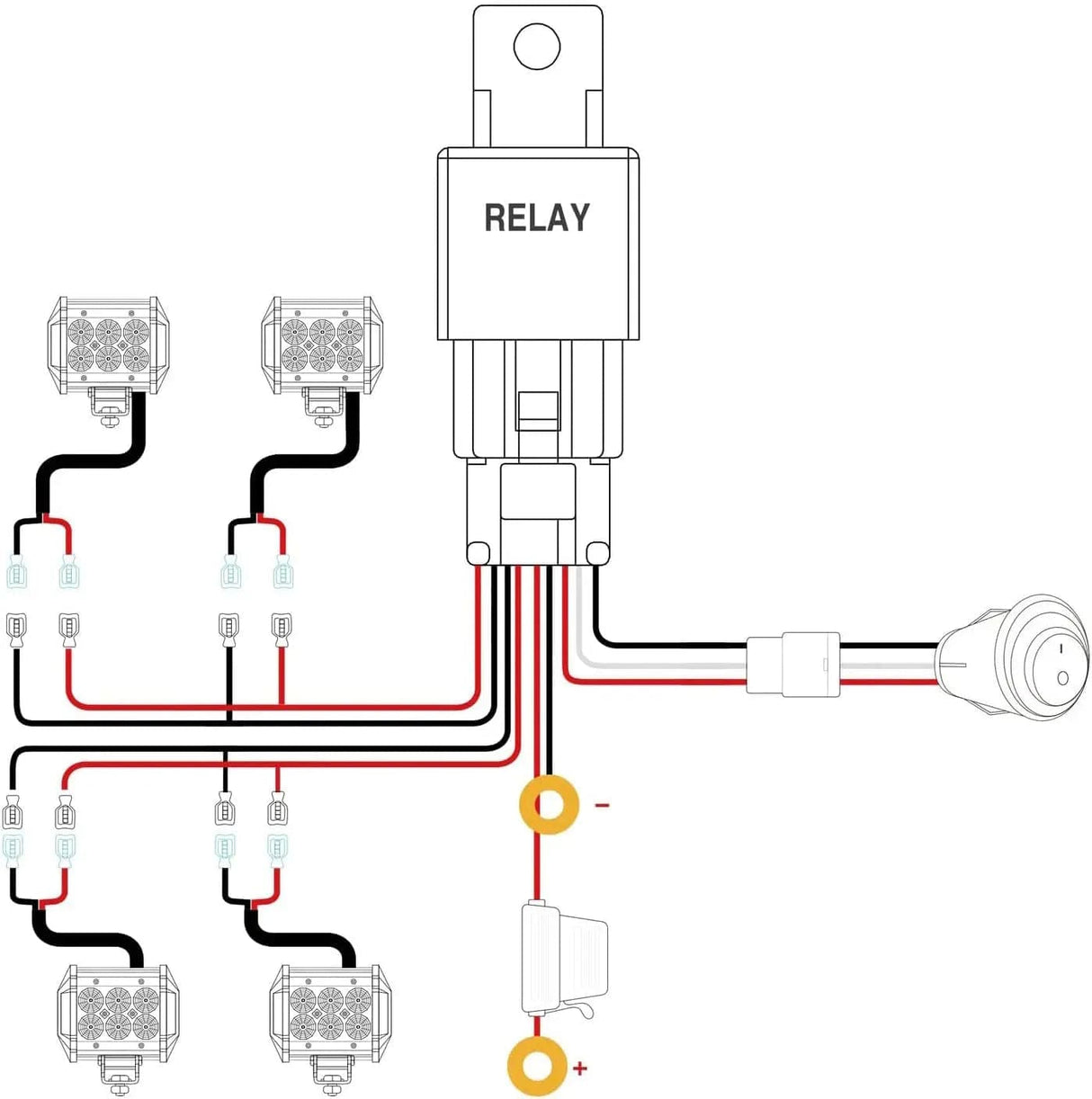 Light Bar Wiring Kit 4 Inch 18W 1260LM Double Row Flood LED Pods (2 Pairs) | 16AWG Wire 3Pin Switch