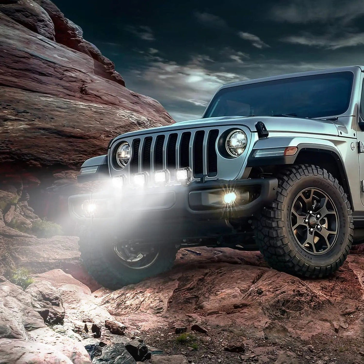 Light Bar Wiring Kit 4 Inch 18W 1260LM Double Row Flood LED Pods (2 Pairs) | 16AWG Wire 3Pin Switch