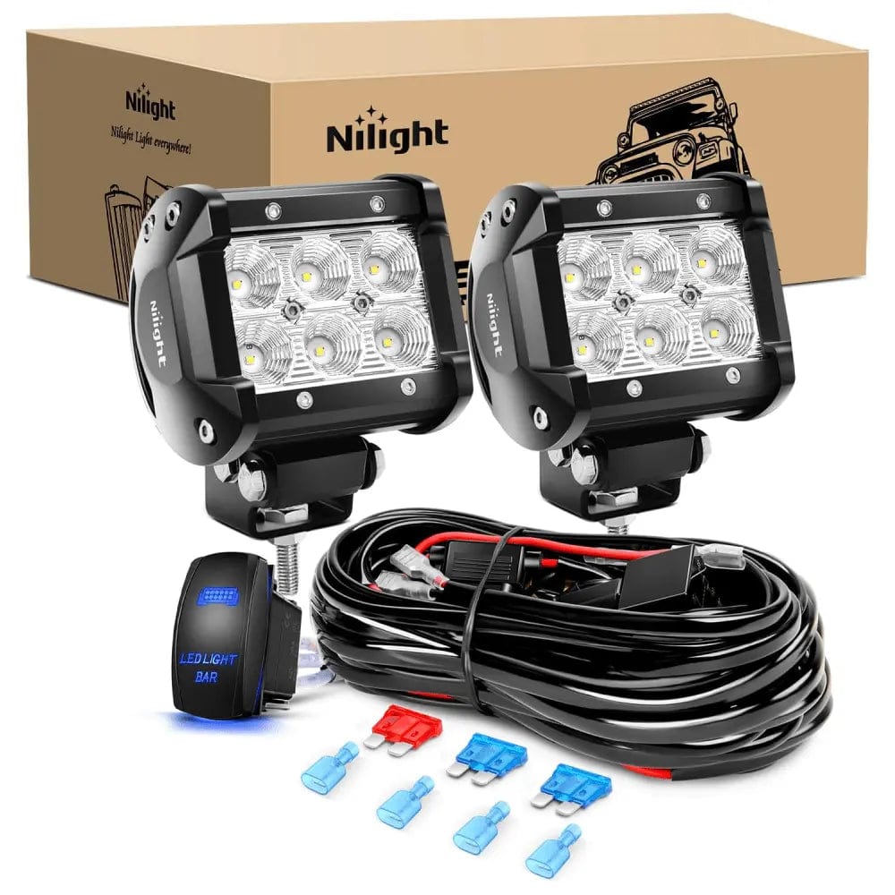 LED Light Bar 4 Inch 18W 1260LM Double Row Flood LED Pods (Pair) | 16AWG Wire 5Pin Switch