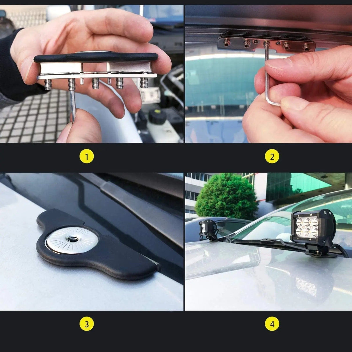 LED Light Bar 4 Inch 18W Flood LED Pods (Pair) | Pillar Hood Mount | 16AWG Wire 3Pin Switch