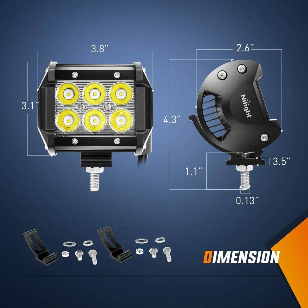 Light Bar Mounting Kit 4 Inch 18W Spot LED Pods (Pair) | Pillar Hood Mount | 16AWG Wire 3Pin Switch