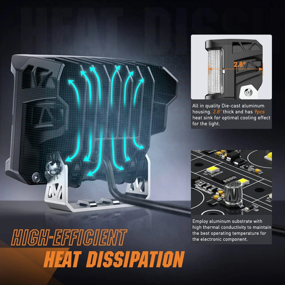 LED Light Bar 4 Inch 26W 2830LM Side Shooter DRL Spot Flood LED Pods (Pair) | 16AWG DT Wire