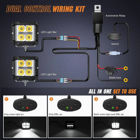 LED Light Bar 4 Inch 26W 2830LM Side Shooter DRL Spot Flood LED Pods (Pair) | 16AWG DT Wire