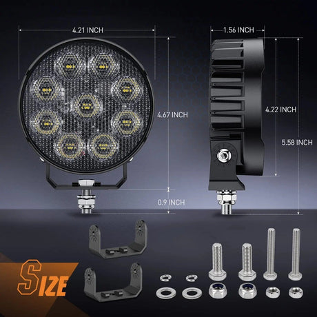 Motor Vehicle Lighting 4 Inch 27W 3370LM Round Flood Built-in EMC LED Work Lights (Pair)