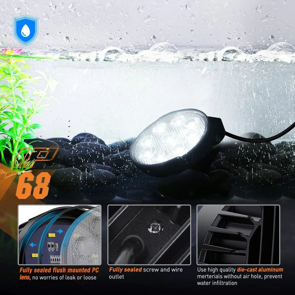 Motor Vehicle Lighting 4 Inch 27W 3370LM Round Flood Built-in EMC LED Work Lights (Pair)