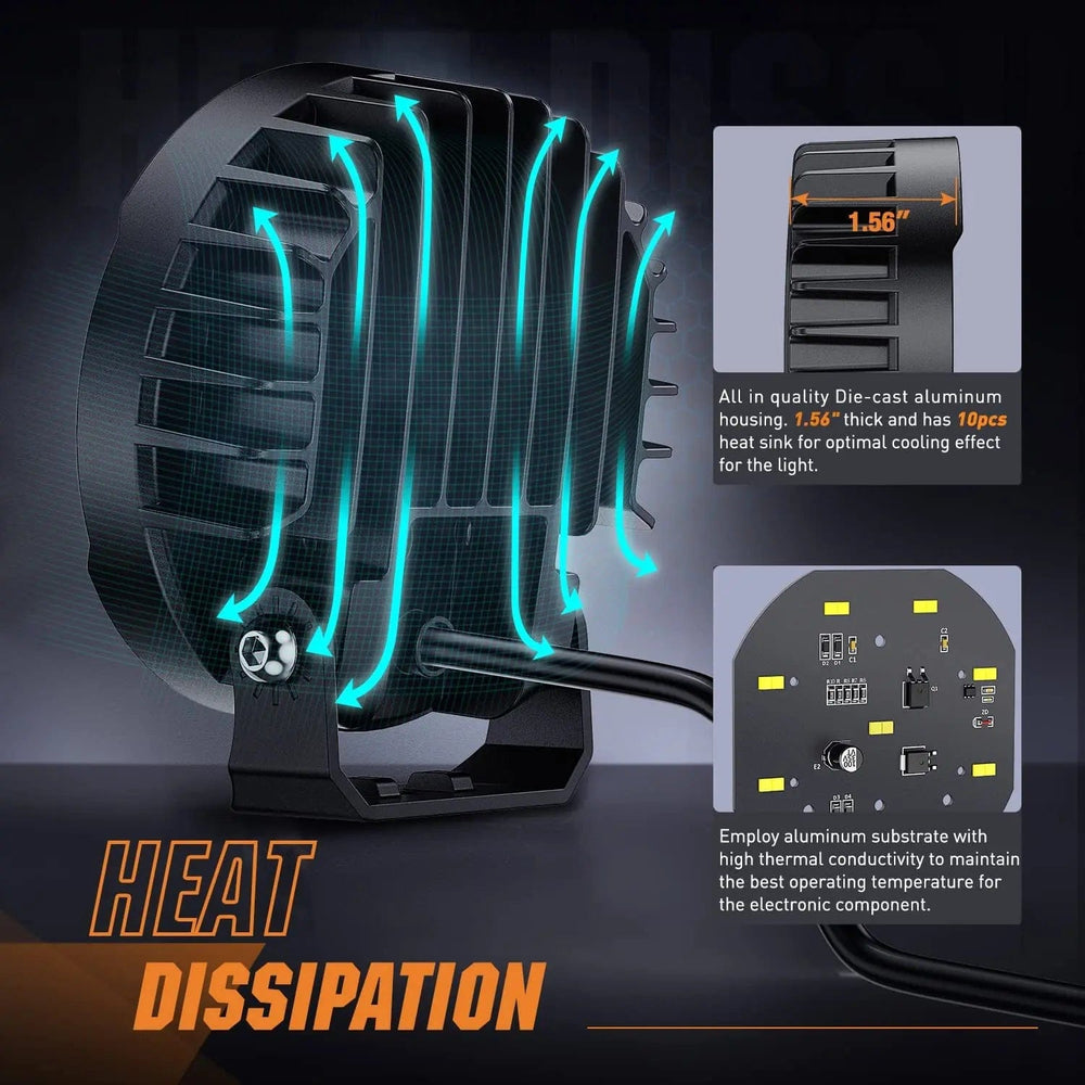 Motor Vehicle Lighting 4 Inch 27W 3370LM Round Flood Built-in EMC LED Work Lights (Pair)