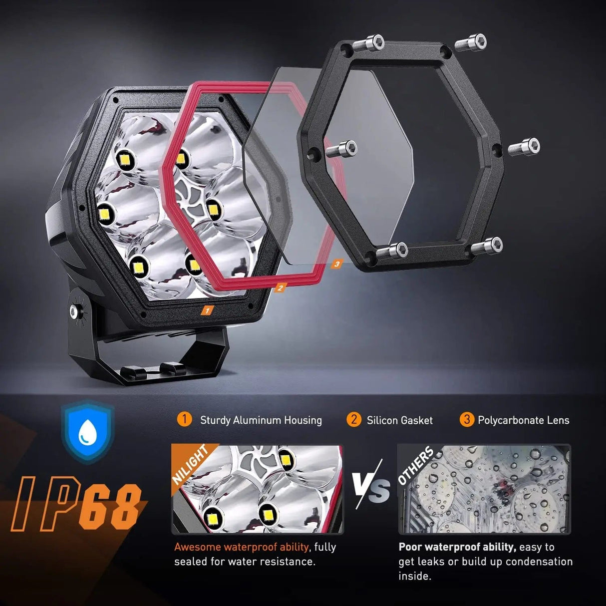 LED Work Light 4 Inch 30W 2600LM Hexagon DRL Spot LED Pods (Pair) | 16AWG DT Wire