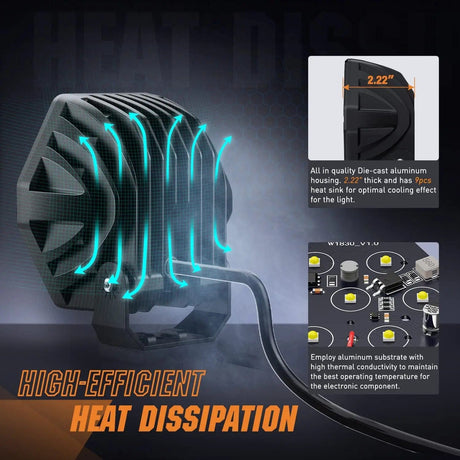 LED Work Light 4 Inch 30W 2600LM Hexagon DRL Spot LED Pods (Pair) | 16AWG DT Wire