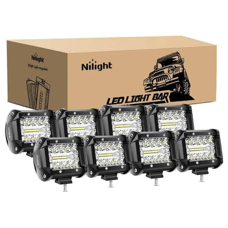 Light Bar Wiring Kit 4 Inch 60W 6000LM Triple Row Spot Flood LED Pods (8PCS)
