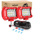 LED Light Bar 4 Inch 60W Triple Row Red Case Spot Flood LED Light Bars (Pair) | 16AWG Wire 3Pin Switch