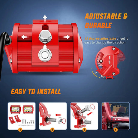 LED Light Bar 4 Inch 60W Triple Row Red Case Spot Flood LED Light Bars (Pair) | 16AWG Wire 3Pin Switch
