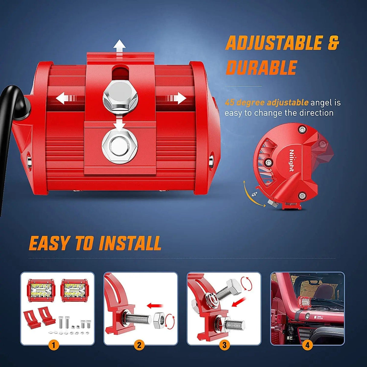 LED Light Bar 4 Inch 60W Triple Row Red Case Spot Flood LED Light Bars (Pair) | 16AWG Wire 3Pin Switch