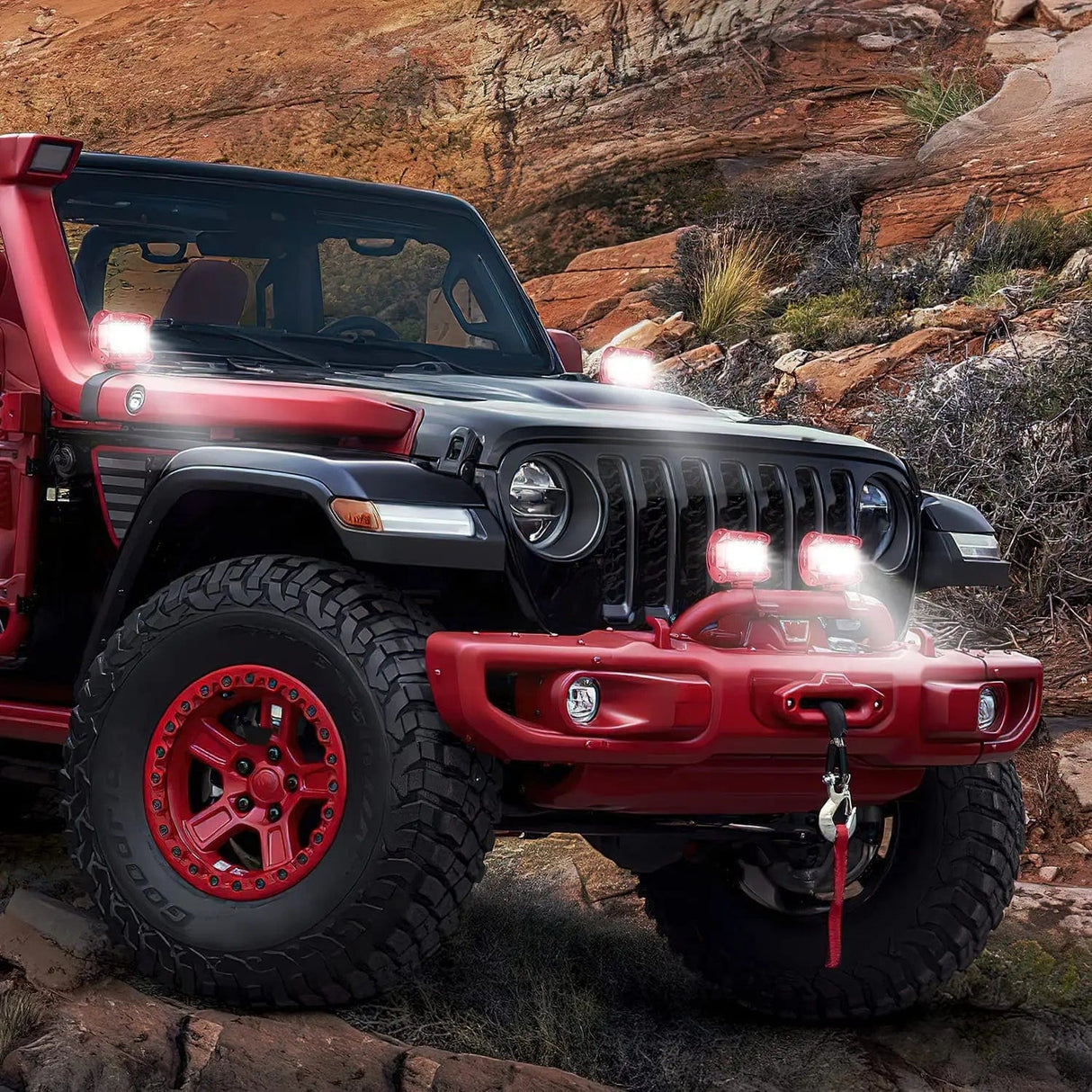 LED Light Bar 4 Inch 60W Triple Row Red Case Spot Flood LED Light Bars (Pair) | 16AWG Wire 3Pin Switch