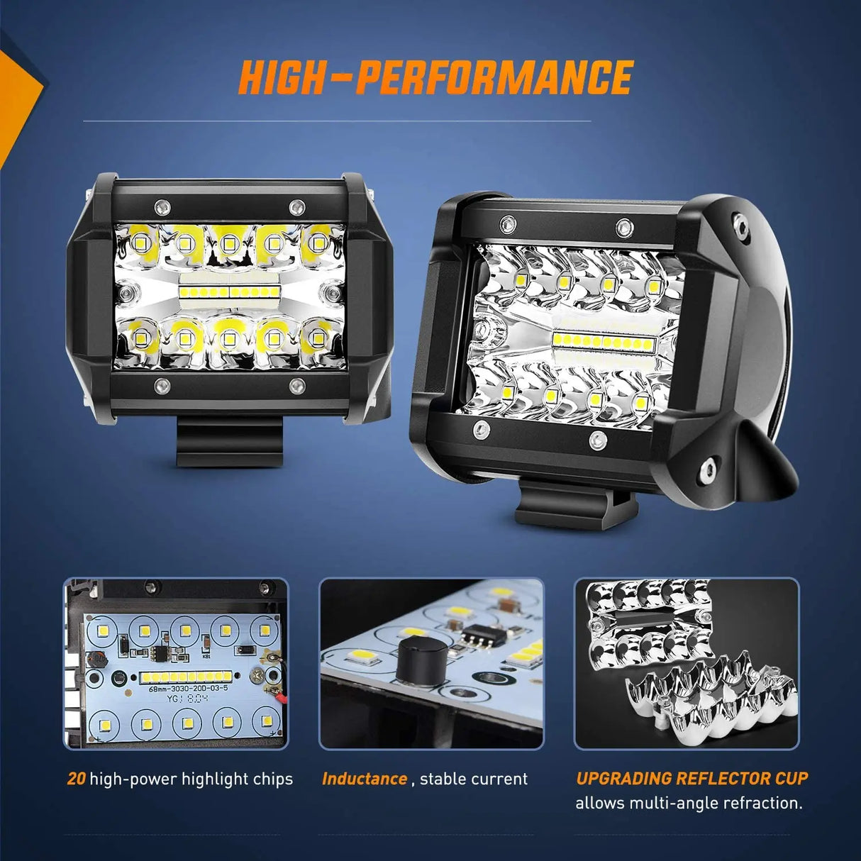 4 Inch 60W Triple Row Spot Flood LED Pods (Pair) W/ Magnetic Base | 16AWG Wire 3Pin Switch Nilight