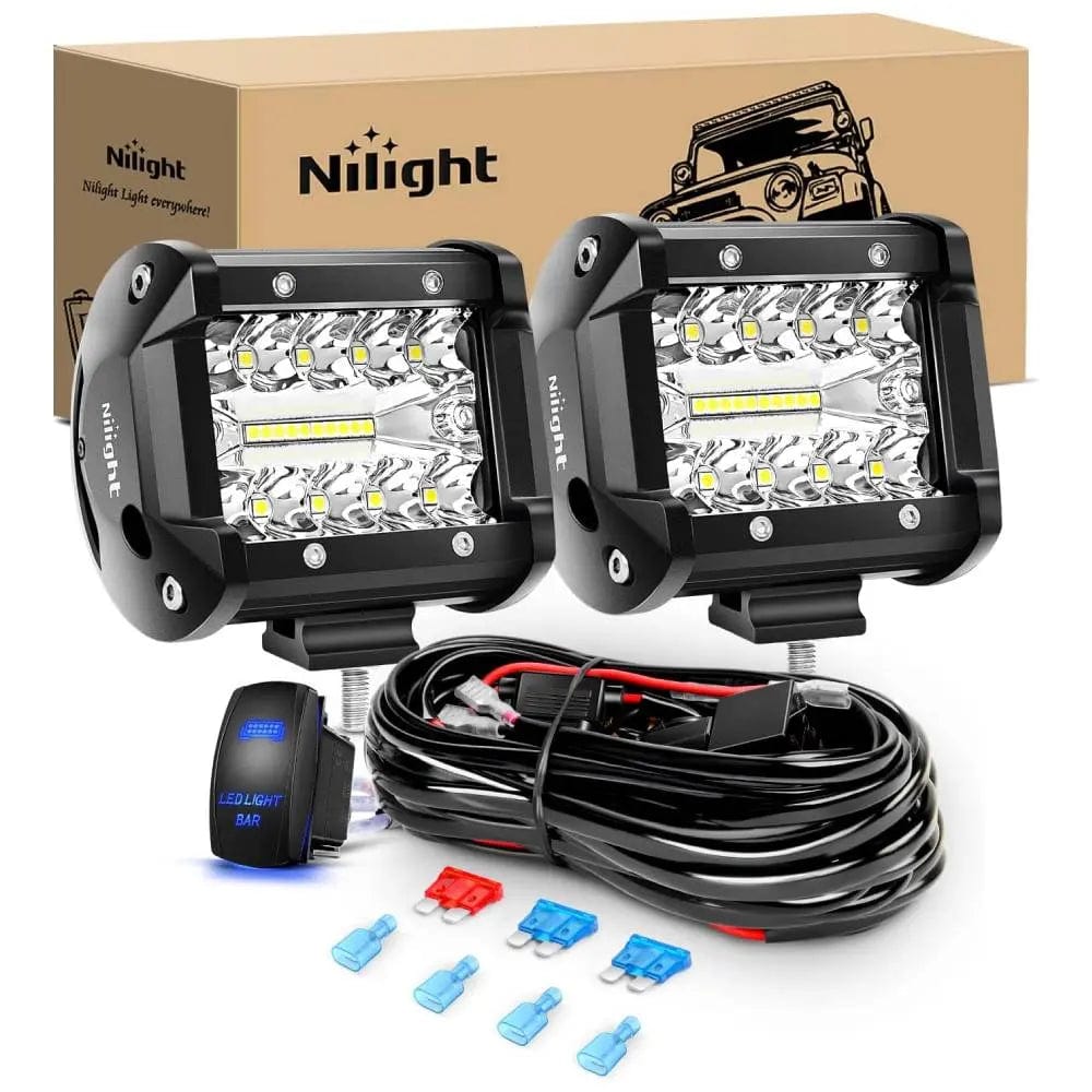 LED Light Bar 4 Inch 60W Triple Row Spot Flood LED Pods (Pair) | 16AWG Wire 5Pin Switch
