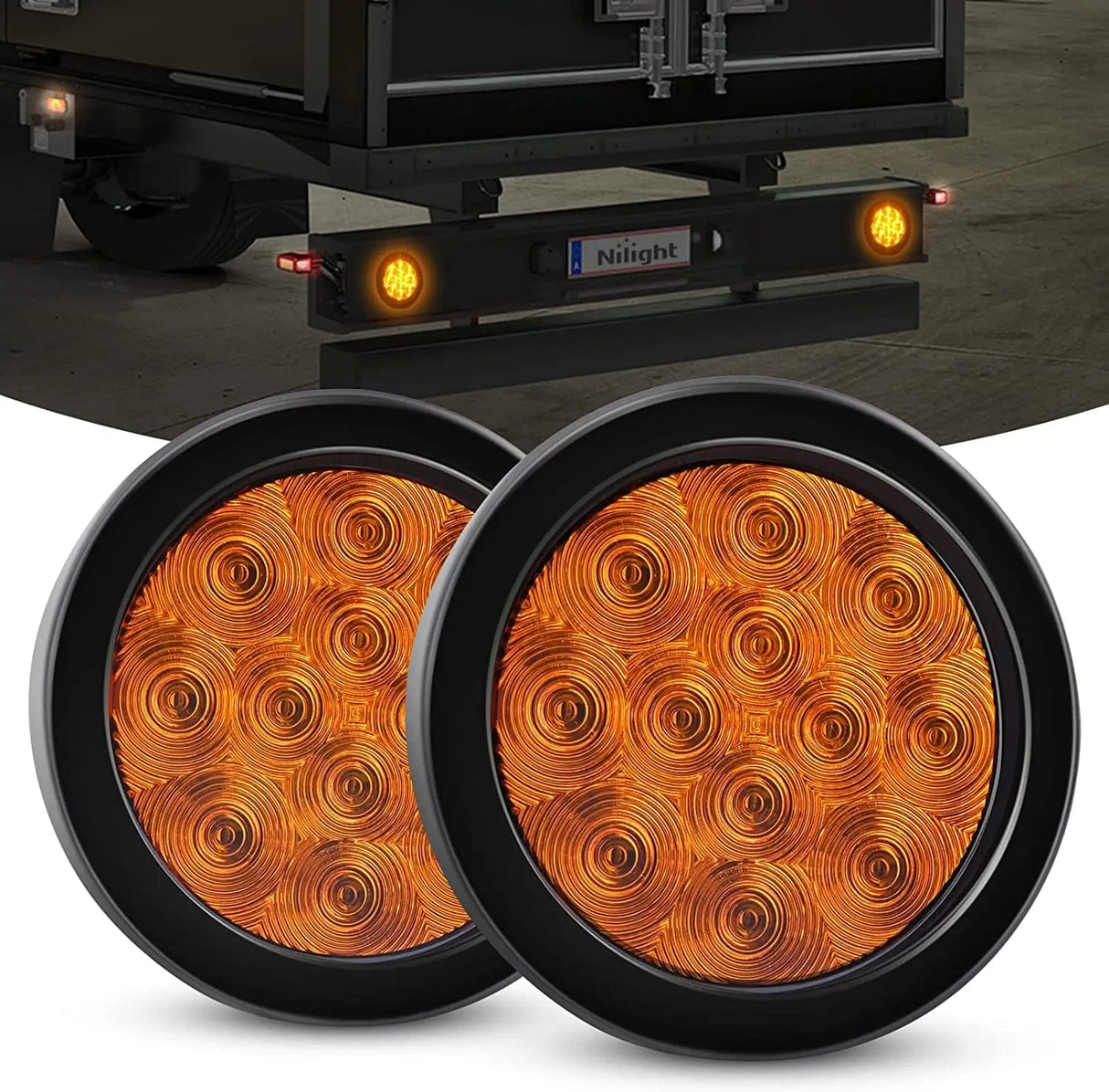 Tail Brake Turn Reverse Lights 4 Inch Amber Round 12Leds Tail Light (Pair)