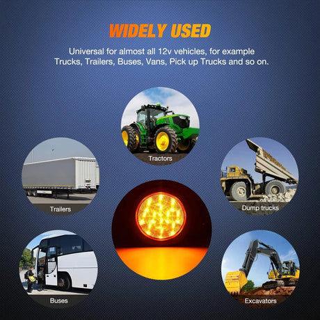 Tail Brake Turn Reverse Lights 4 Inch Amber Round 12Leds Tail Light (Pair)