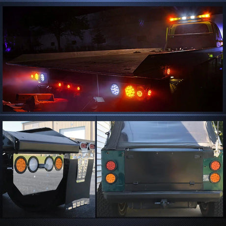 Tail Brake Turn Reverse Lights 4 Inch Amber Round 12Leds Tail Light (Pair)