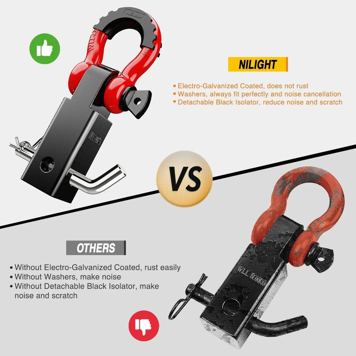 Towing Winch Shackles 2 Inch Shackle Hitch Receiver 3/4 Inch D Ring Kit Black Red