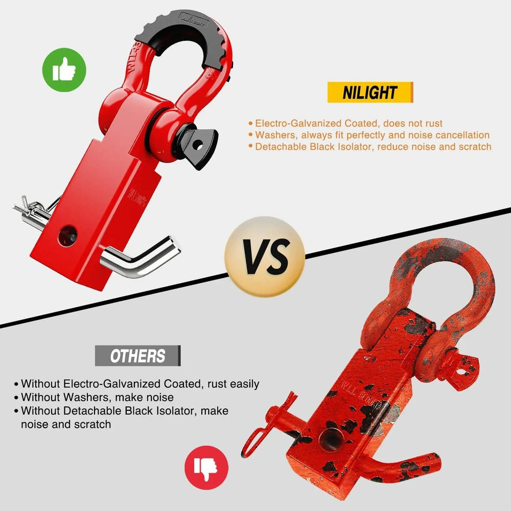 Towing Winch Shackles 2 Inch Shackle Hitch Receiver 3/4 Inch D Ring Kit Red