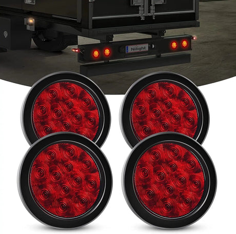 Tail Brake Turn Reverse Lights 4 Inch Red Round 12Leds Tail Light (2 Pairs)