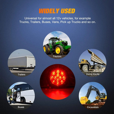Tail Brake Turn Reverse Lights 4 Inch Red Round 12Leds Tail Light (2 Pairs)