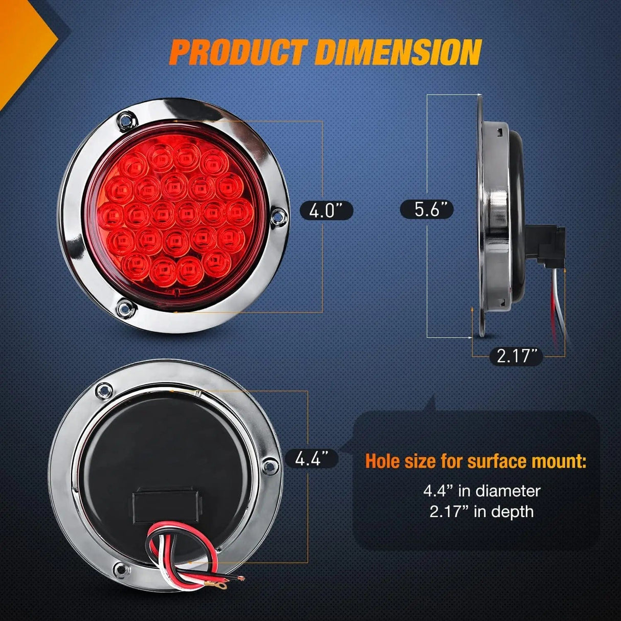 Tail Brake Turn Reverse Lights 4 Inch Red Round Steel Chrome 24Leds Tail Light (Pair)