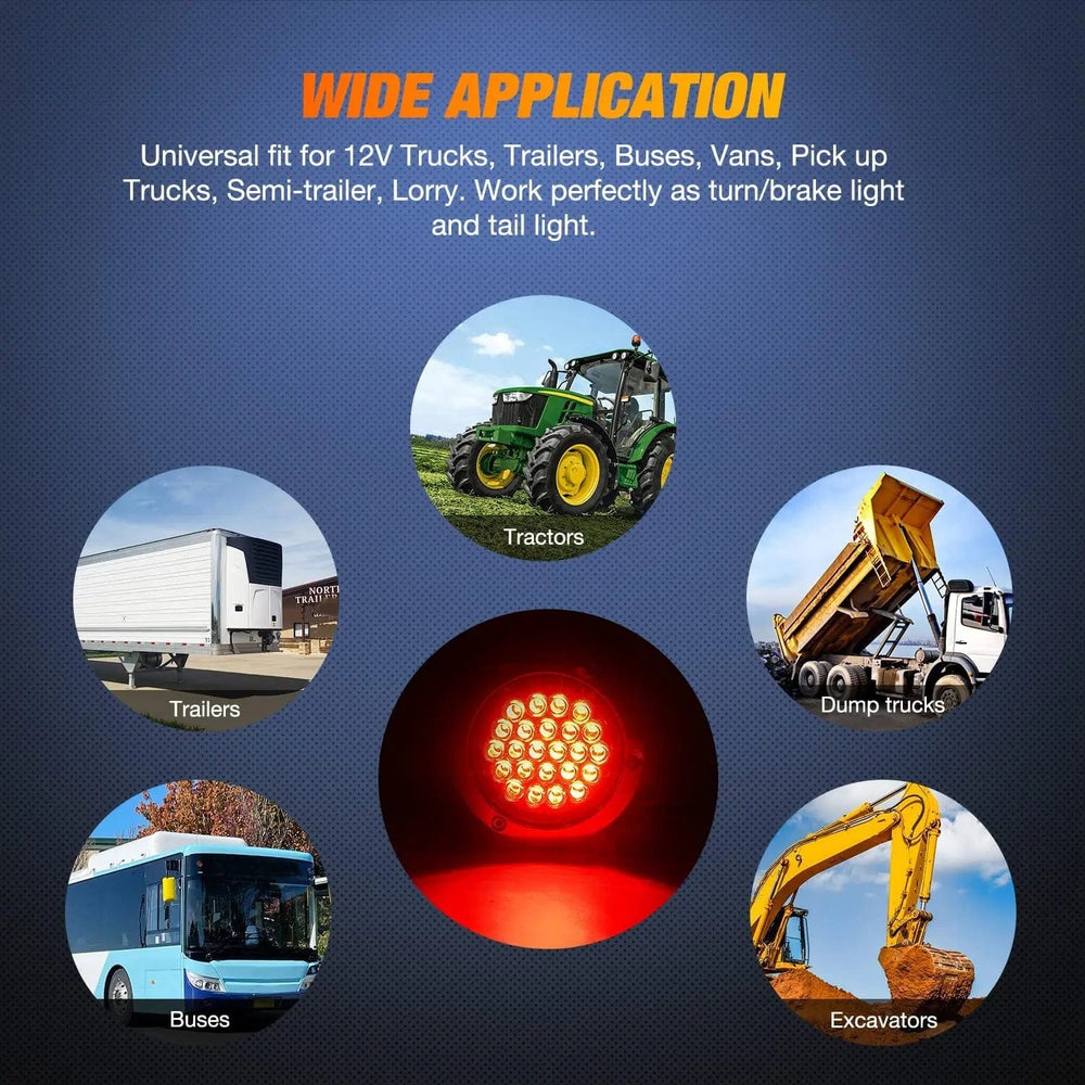 Tail Brake Turn Reverse Lights 4 Inch Red Round Steel Chrome 24Leds Tail Light (Pair)